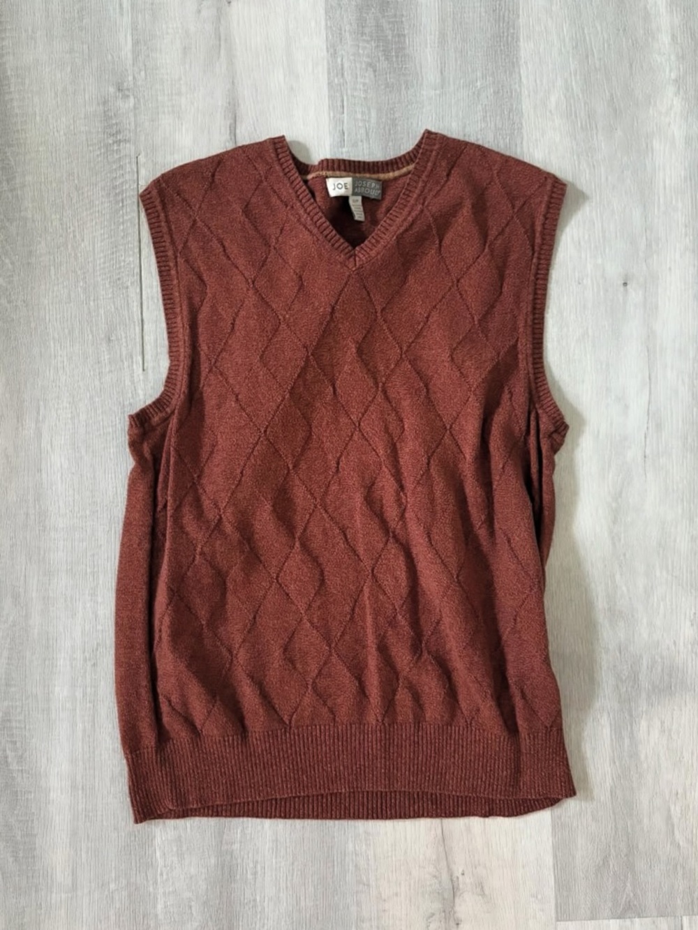 Vintage Joseph Abboud Men's V-Neck Cable Knit Vest - Warm Brown